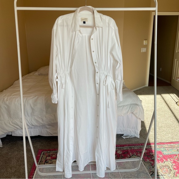 Universal Thread White Long Sleeve Cinch Waist Maxi Shirt Dress - Picture 14 of 14